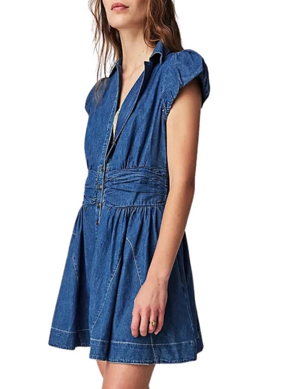 Free People Blue Denim Button-Front Mini Dress